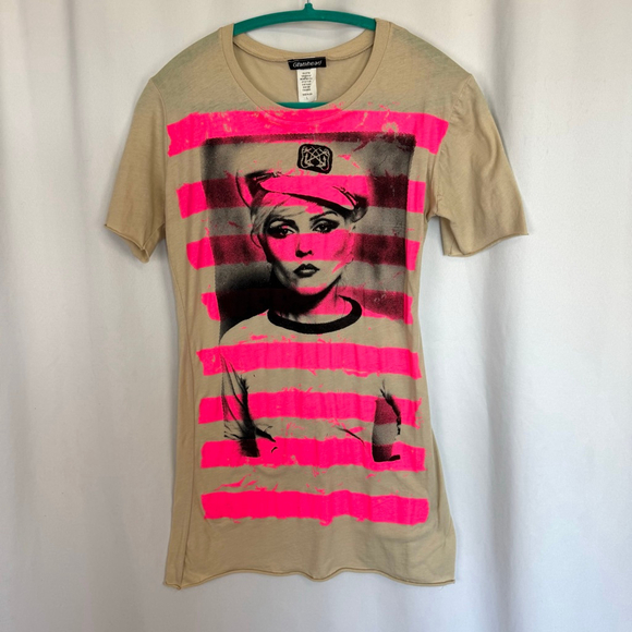 Y2K Vintage Glamhead Tee Blondie Debbie Harry TShirt Top Women’s L Raw Edge - Picture 8 of 10